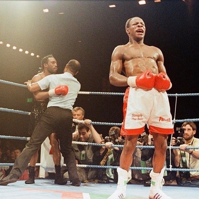 Chris Eubank in the ring on the night he fought Nigel Benn